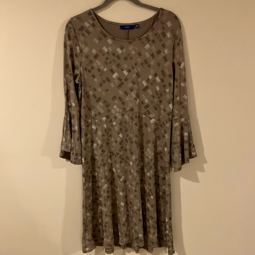 Apt. 9 Tan 3/4 Sleeve Geometric Dress